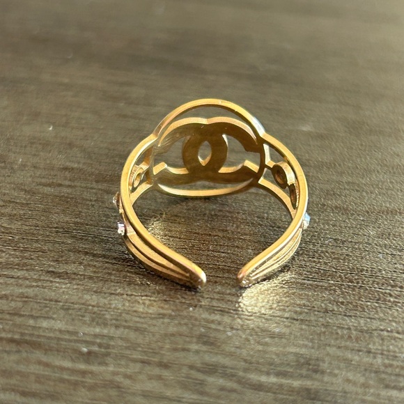 Gold Adjustable Ring With Rhinestone Accents - Picture 6 of 8